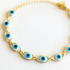 PULSEIRA OLHO TURCO AZUL CLARO - BANHADO A OURO 18K