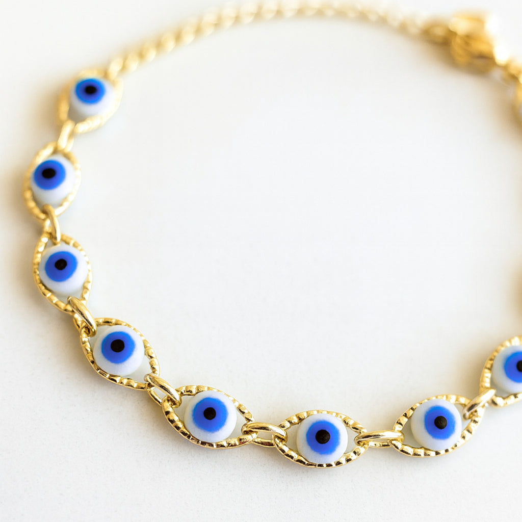 PULSEIRA OLHO TURCO AZUL ANIL - BANHADO A OURO 18K
