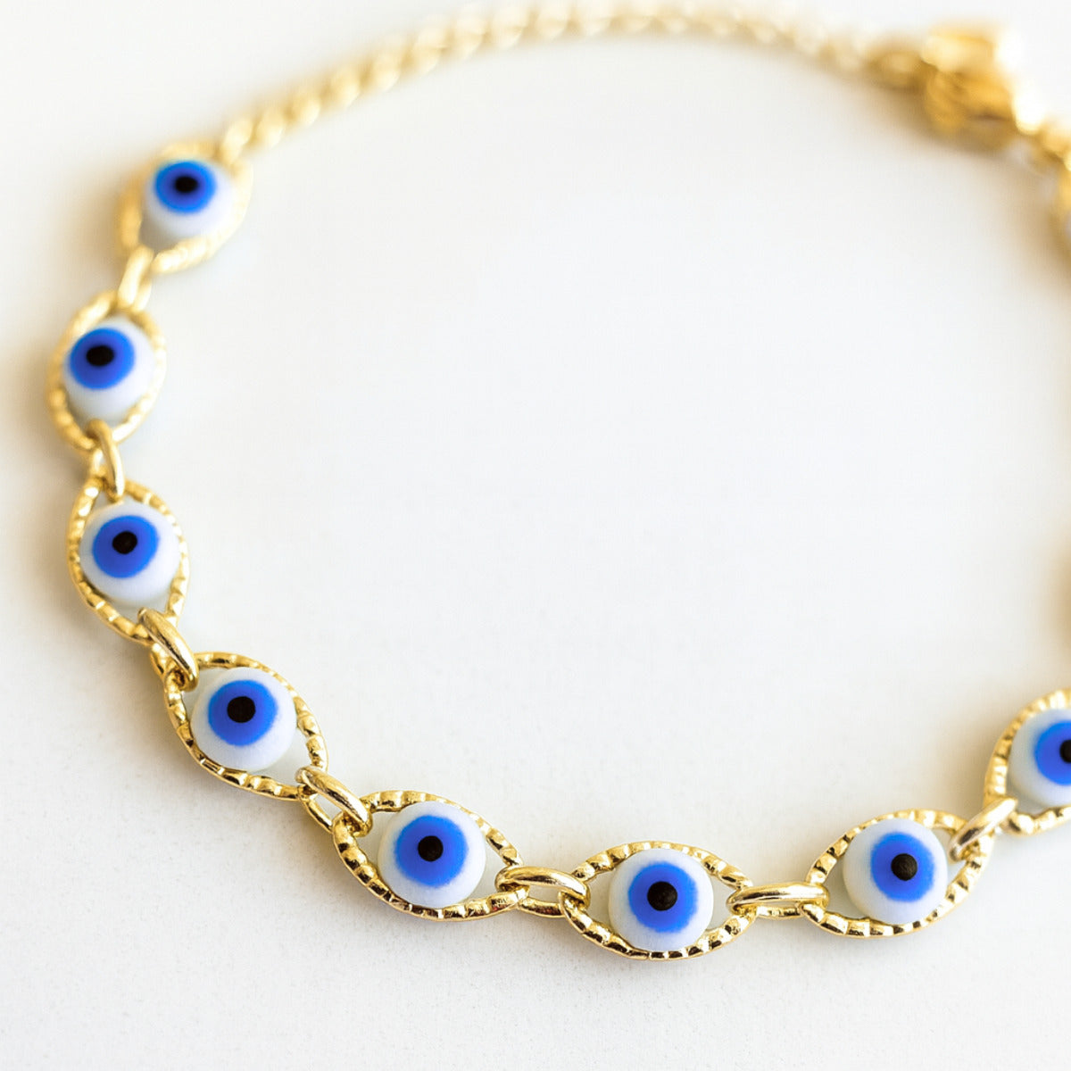 PULSEIRA OLHO TURCO AZUL ANIL - BANHADO A OURO 18K