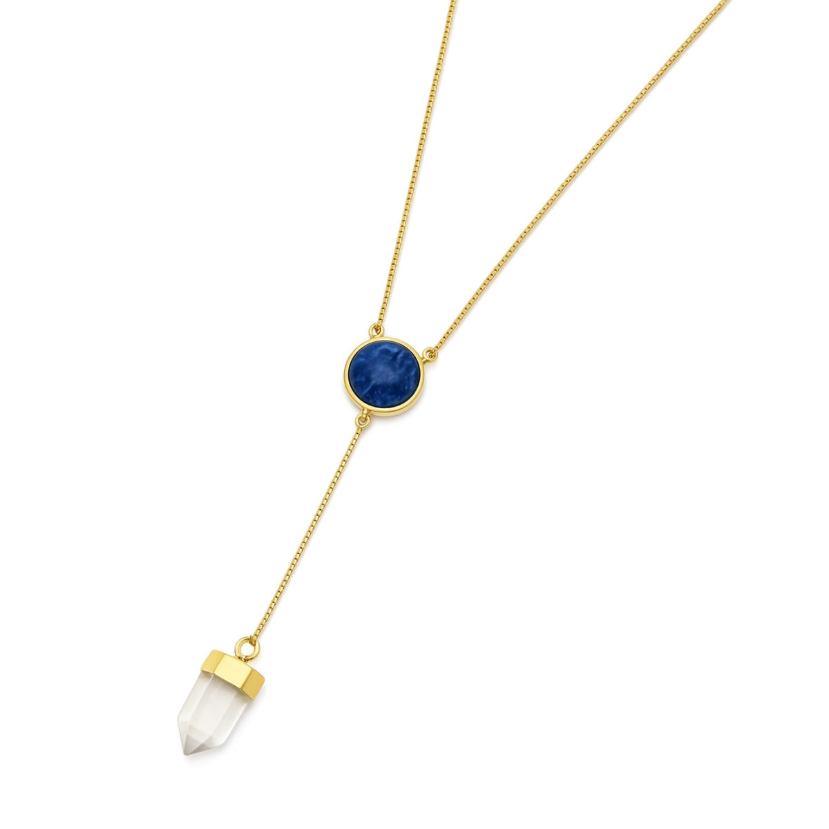 COLAR SODALITA E CRISTAL - BANHO OURO