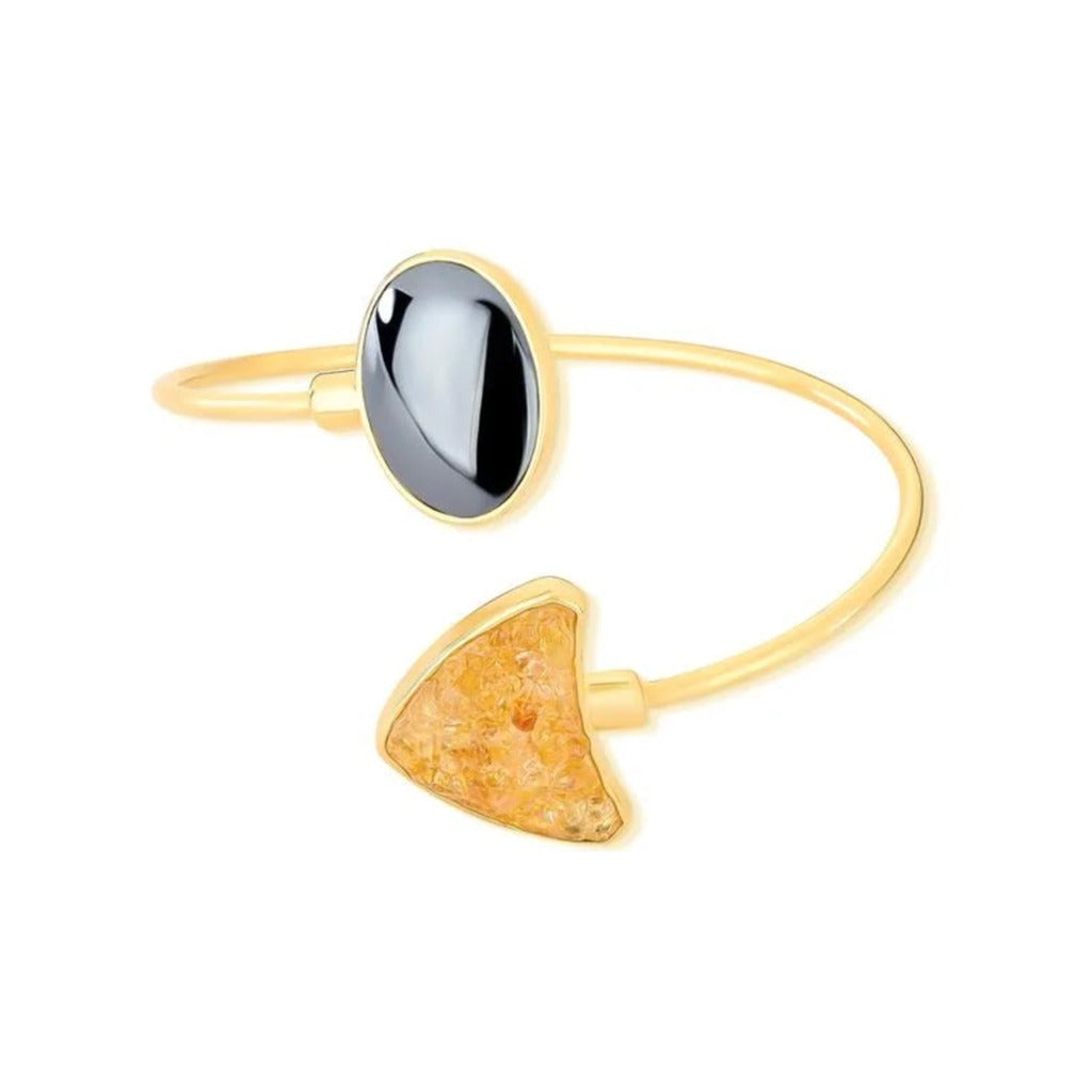 BRACELETE DE HEMATITA OVAL E CITRINO - REVESTIDA A OURO 18K