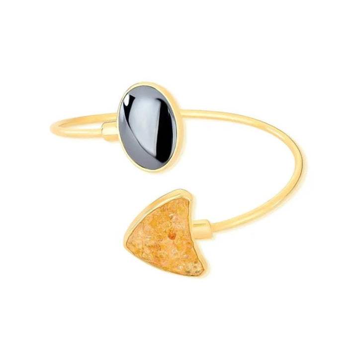 BRACELETE DE HEMATITA OVAL E CITRINO - REVESTIDA A OURO 18K