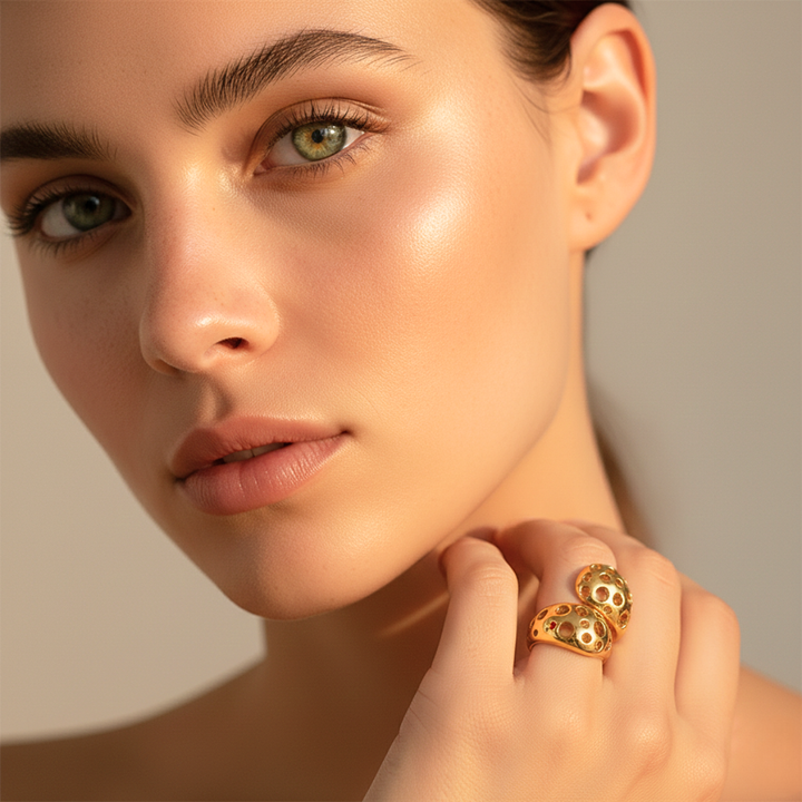 ANEL CORAL - REVESTIDO A OURO 18K