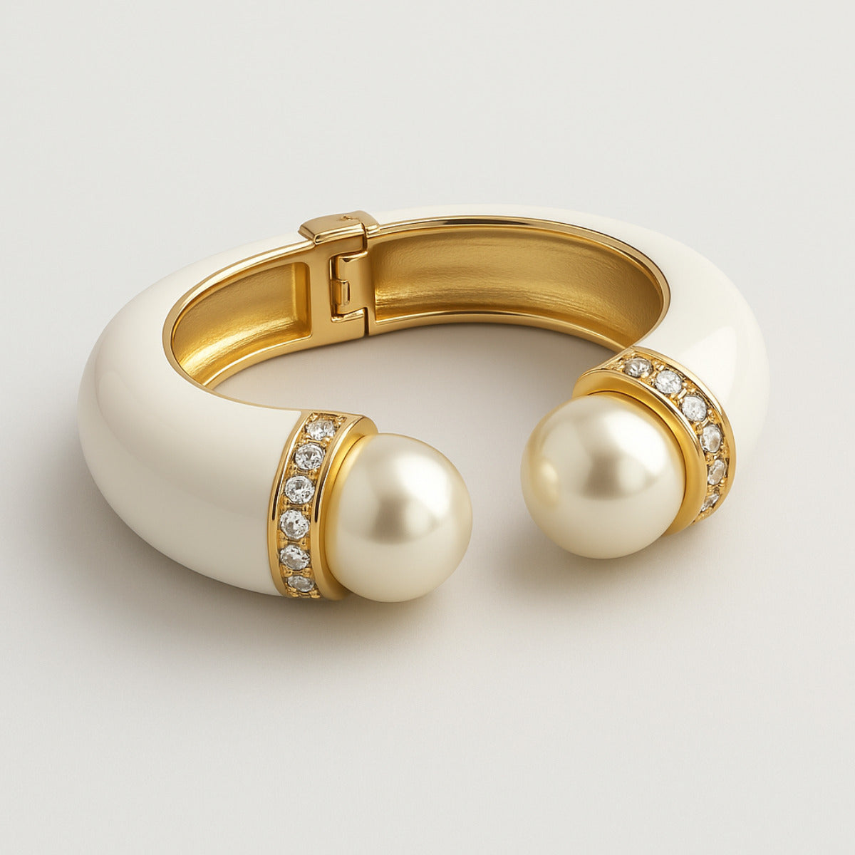 BRACELETE GLAMOUR BRANCO COM PÉROLA - REVESTIDO A OURO 18K