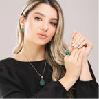 CONJUNTO ESMERALDA FORMATO GOTA - REVESTIDO A OURO 18K