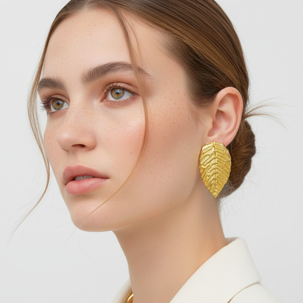 BRINCO FOLHA SAGRADA - REVESTIDO A OURO 18K