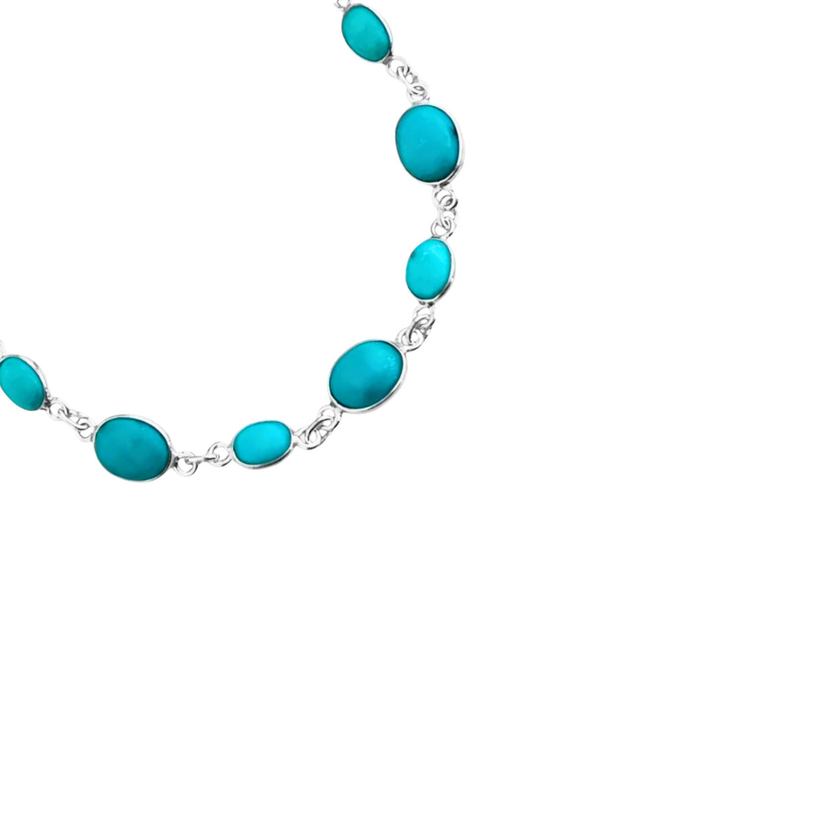 PULSEIRA DE PEDRA TURQUESA OVAL INTERCALADA - PRATA 925