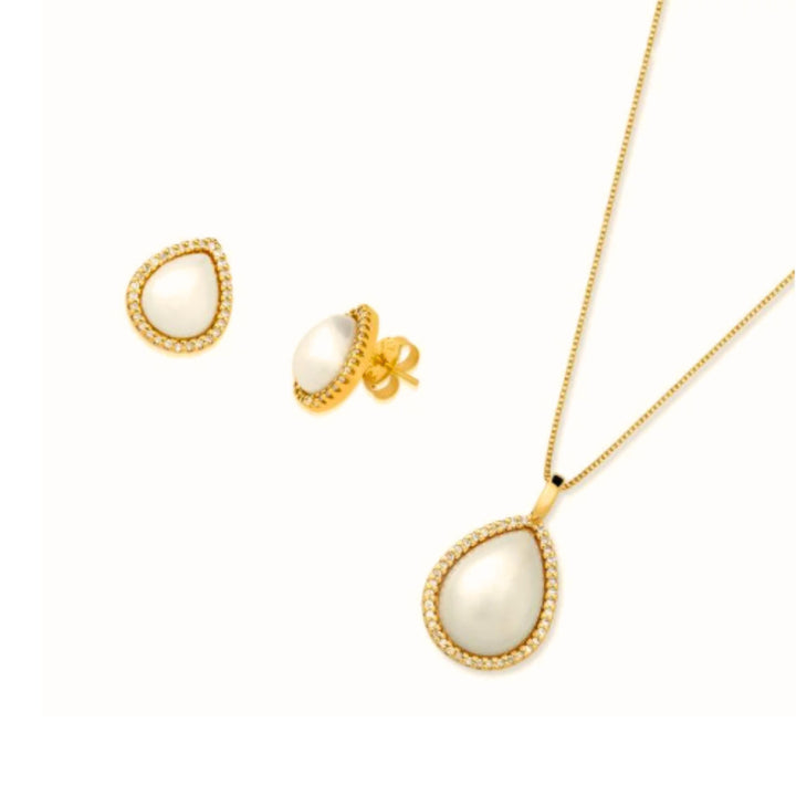 CONJUNTO PÉROLA GOTA - REVESTIDO A OURO 18K