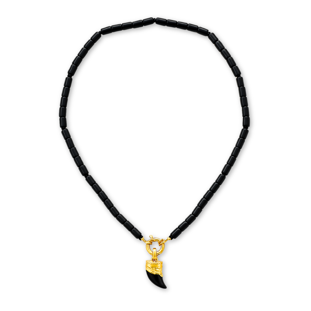 COLAR PRETO DE HEMATITA COM PINGENTE DENTE
