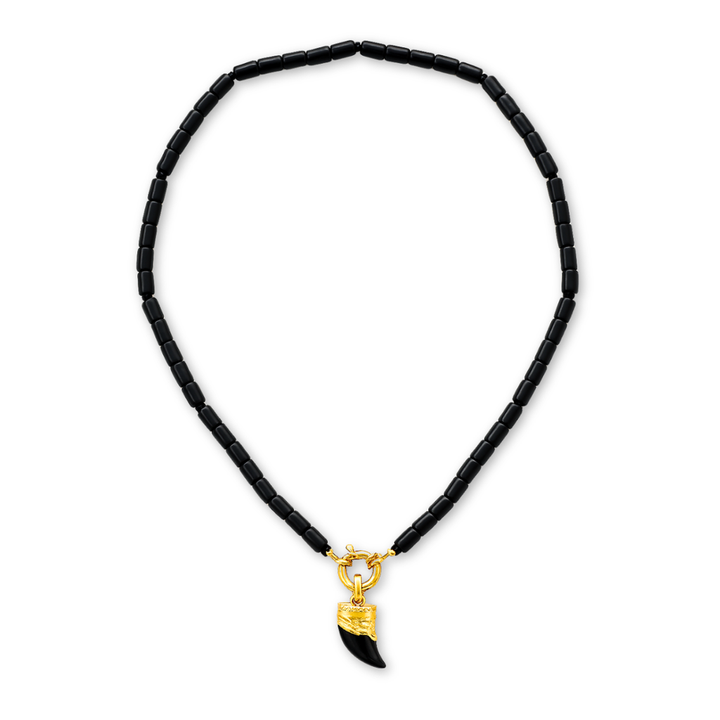 COLAR PRETO DE HEMATITA COM PINGENTE DENTE