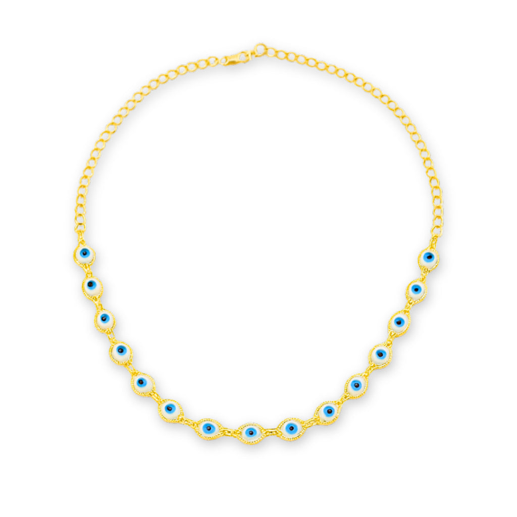 COLAR OLHO TURCO AZUL CLARO - BANHADO A OURO 18K