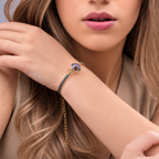 PULSEIRA DE ABALONE COM RÓDIO NEGRO - FOLHADA A OURO 18K