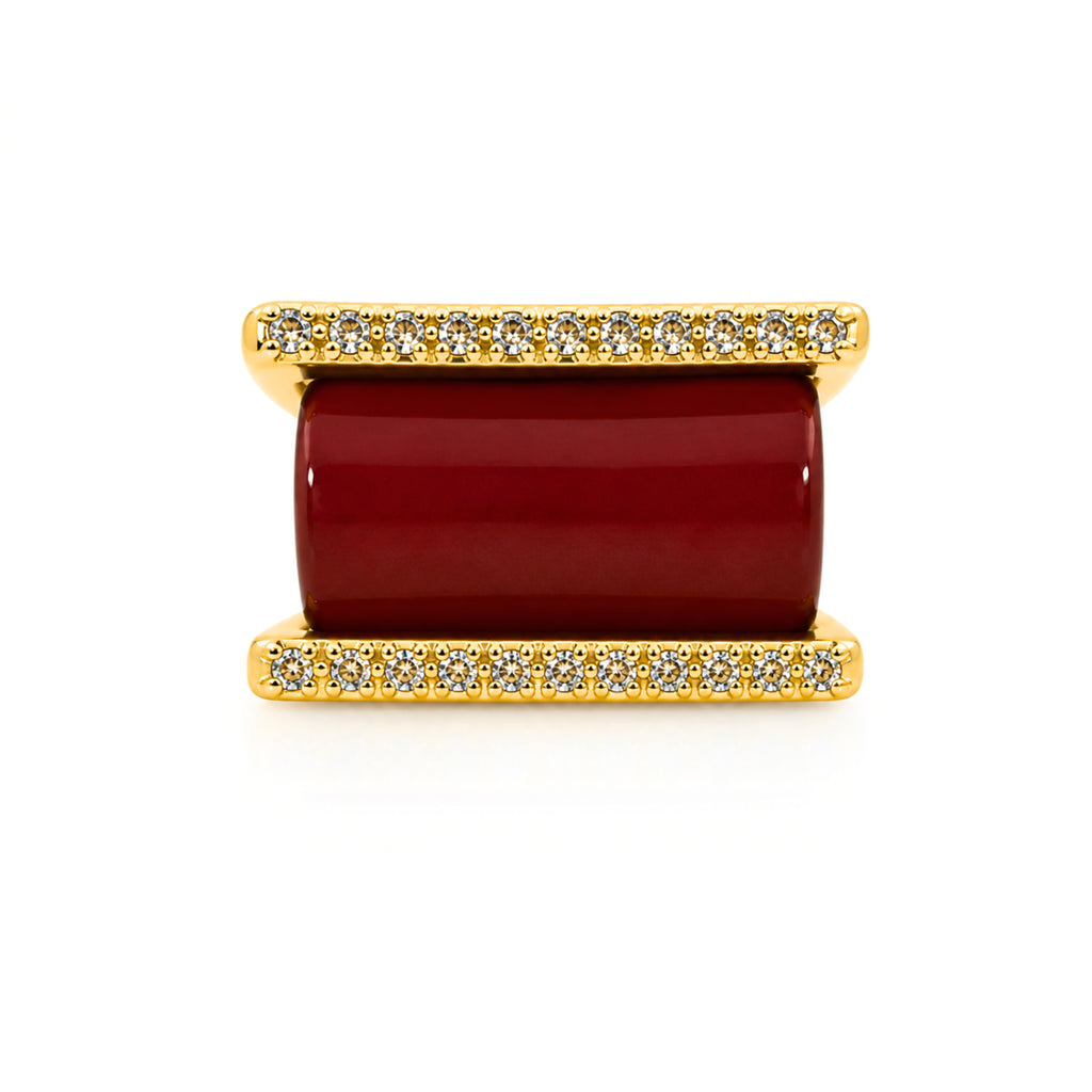 ANEL AURA ÁGATA VERMELHA - BANHADO A OURO 18K