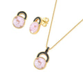 CONJUNTO QUARTZO ROSA - REVESTIDO A OURO 18K E RÓDIO NEGRO
