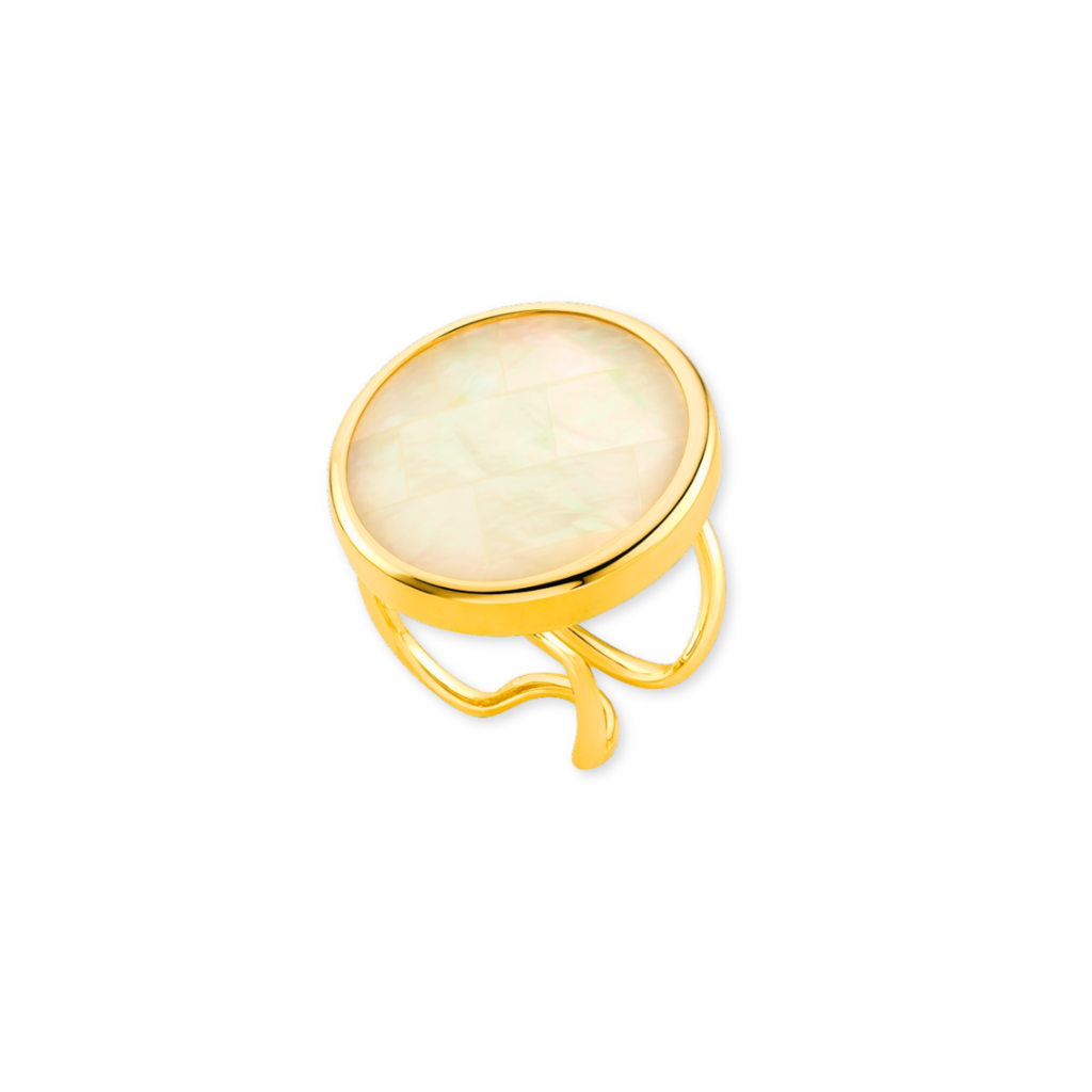 ANEL COM OPALA DO MAR/NAUTILUS - REVESTIDO A OURO 18K