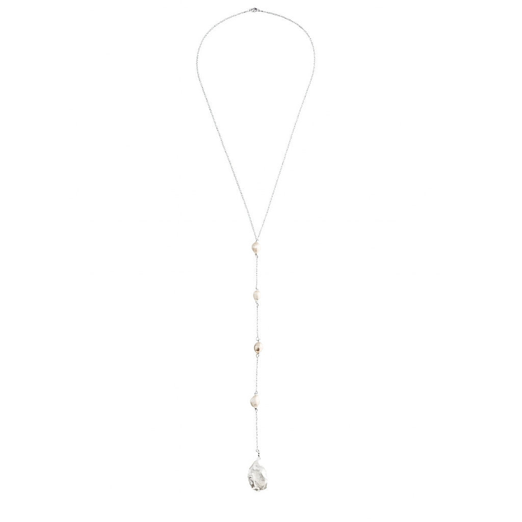 COLAR GRAVATA COM PÉROLA DE ÁGUA DOCE E PÉROLA BIWA- PRATA 925