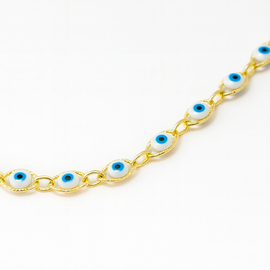 COLAR OLHO TURCO AZUL CLARO - BANHADO A OURO 18K
