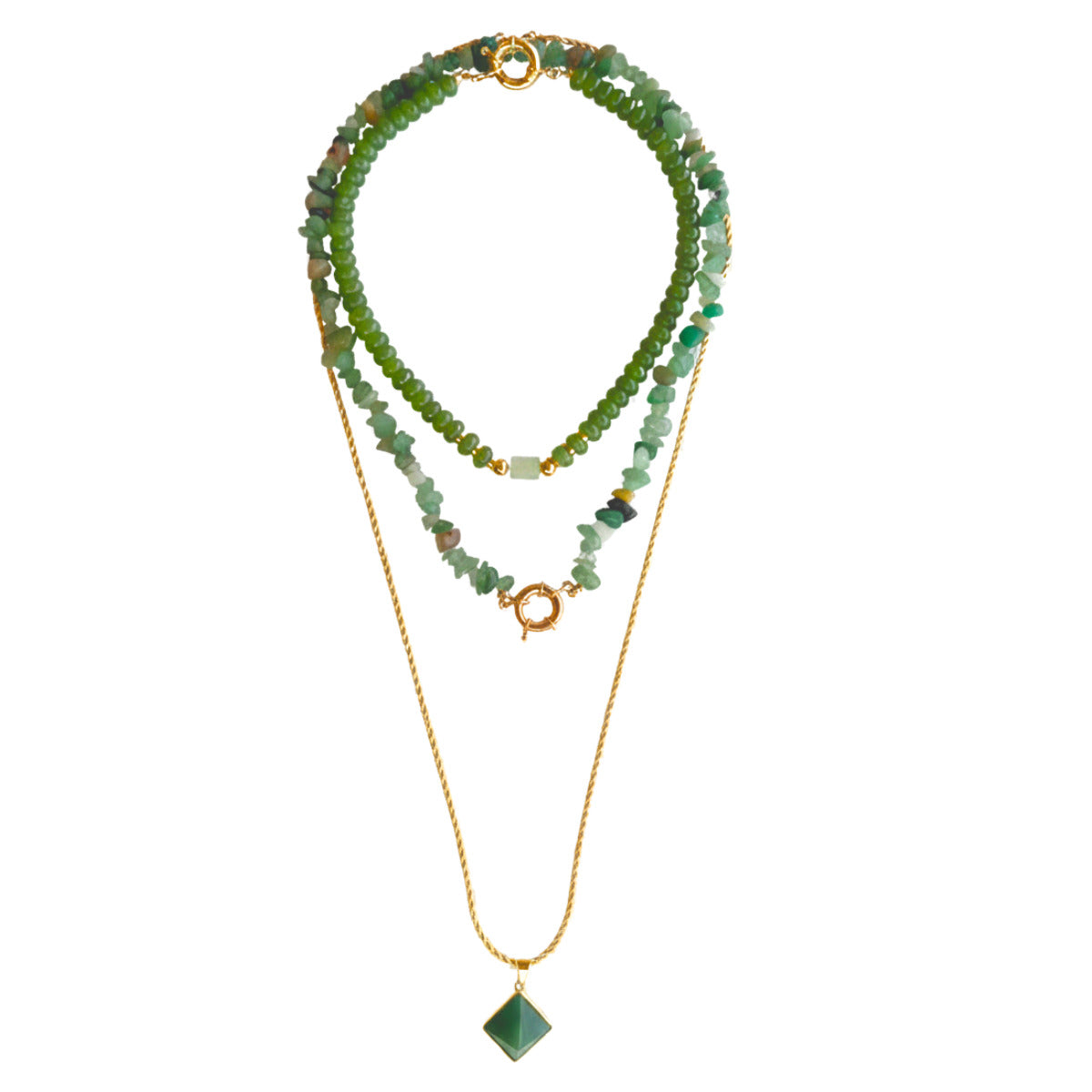 COLAR AURA DE QUARTZO VERDE - BANHO OURO