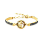 PULSEIRA DE ABALONE COM RÓDIO NEGRO - FOLHADA A OURO 18K