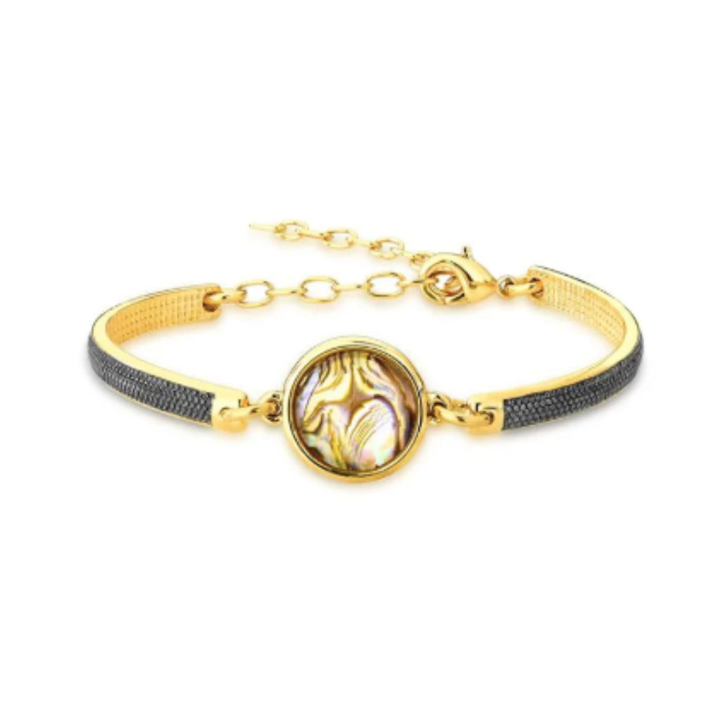 PULSEIRA DE ABALONE COM RÓDIO NEGRO - FOLHADA A OURO 18K