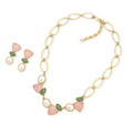 CONJUNTO QUARTZO ROSA, QUARTZO VERDE E PÉROLA - REVESTIDO A OURO 18K