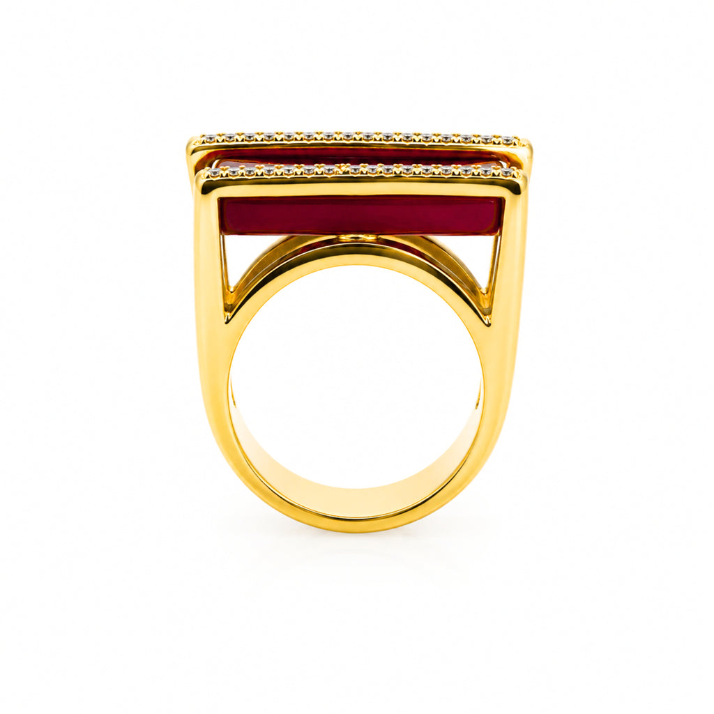 ANEL AURA ÁGATA VERMELHA - BANHADO A OURO 18K