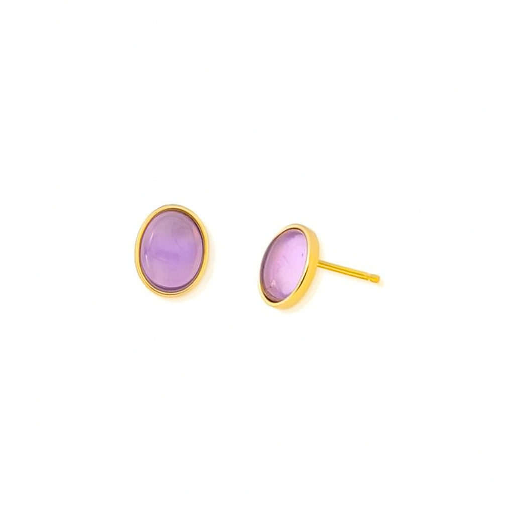 BRINCO OVAL DE AMETISTA DOURADO