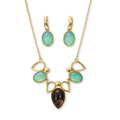 CONJUNTO AZUL CÉU E OBSIDIANA FUME - REVESTIDO A OURO 18K