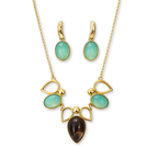 CONJUNTO AZUL CÉU E OBSIDIANA FUME - REVESTIDO A OURO 18K