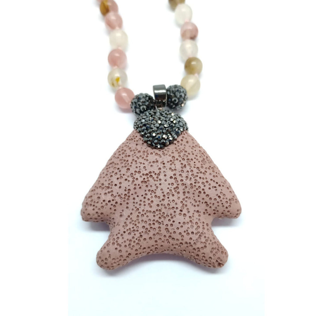 COLAR QUARTZO COM PINGENTE PEDRA VULCÂNICA