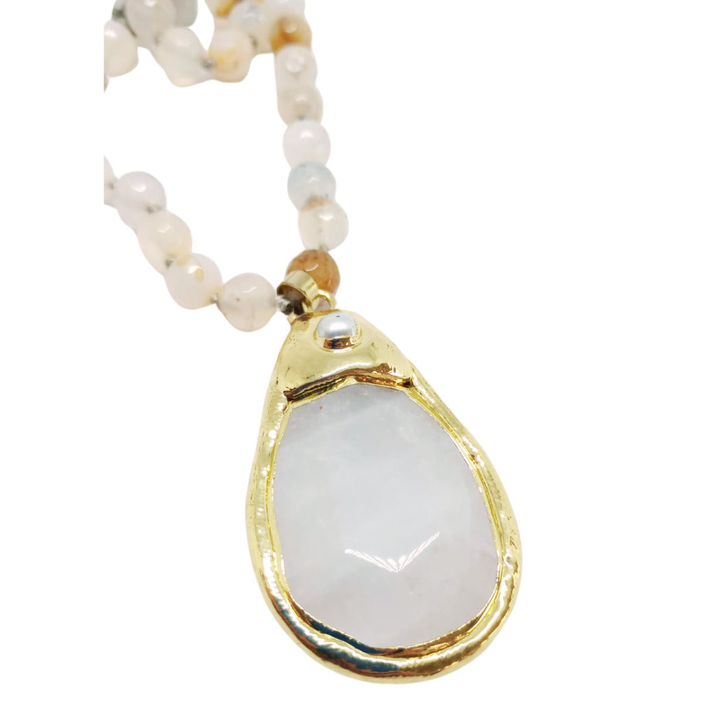 COLAR QUARTZO COM PINGENTE DE CRISTAL COM DOURADO