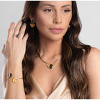 BRACELETE DE HEMATITA OVAL E CITRINO - REVESTIDA A OURO 18K