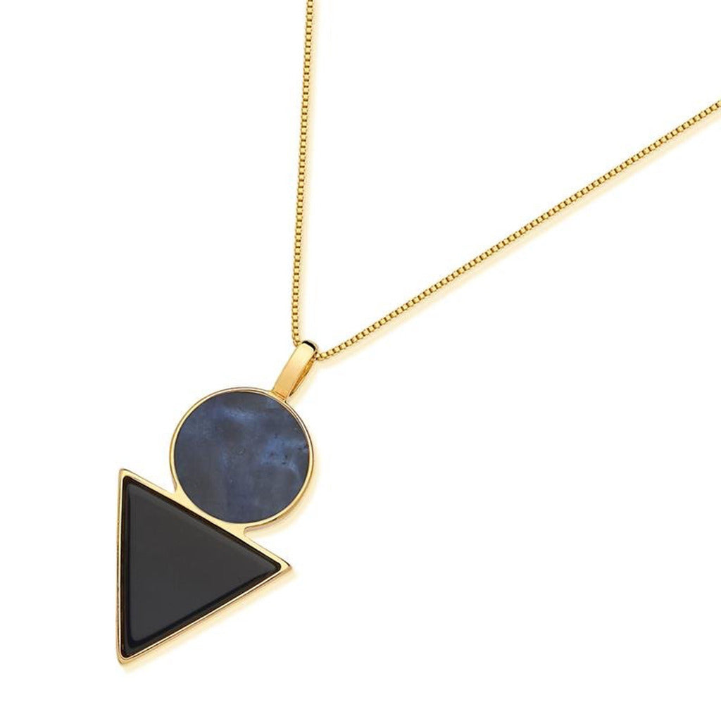 COLAR GEOMÉTRICO SODALITA E ÔNIX NEGRO - REVESTIDO A OURO 18K