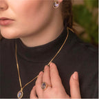 CONJUNTO DE ABALONE OVALADO COM RÓDIO BRANCO - REVESTIDO A OURO 18K