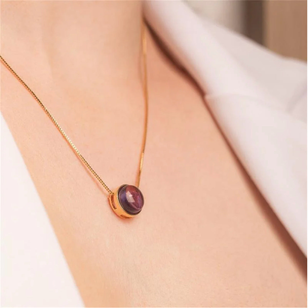 COLAR ORBE DE AMETISTA - BANHO OURO