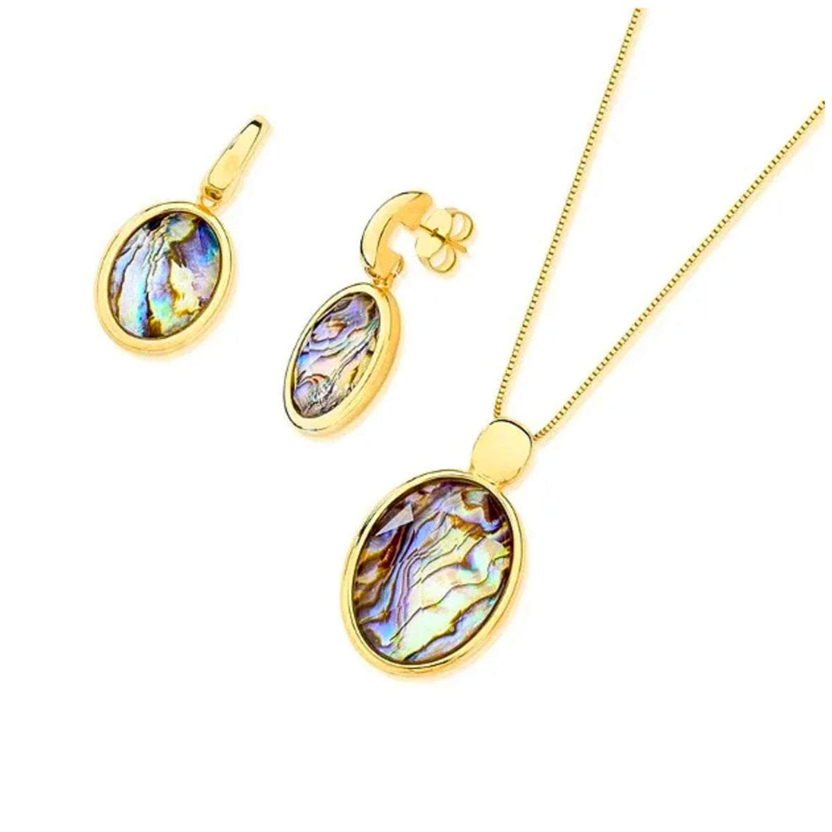 CONJUNTO OVAL ABALONE - BANHO OURO