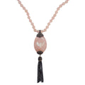 COLAR E PINGENTE DE QUARTZO ROSA COM DETALHE DE MADREPÉROLA