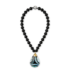 COLAR HEMATITA COM PINGENTE GOTA EM ABALONE E NAUTILUS