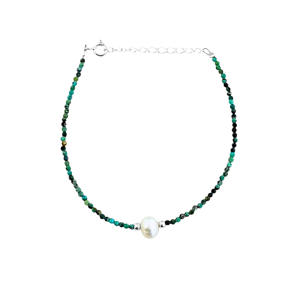 PULSEIRA DE TURQUESA AFRICANA COM PÉROLA - PRATA 925