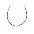 PULSEIRA DE TURQUESA AFRICANA COM PÉROLA - PRATA 925