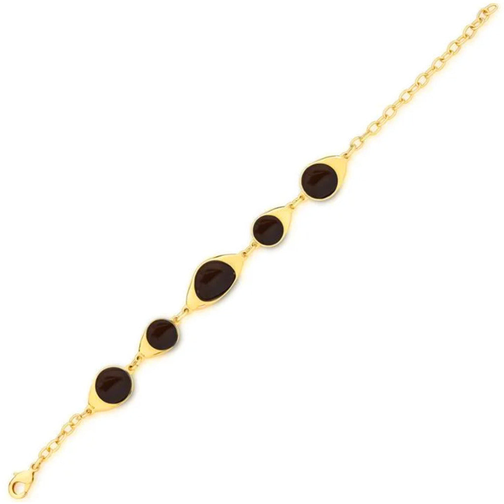 PULSEIRA OLHO DE TIGRE, SODALITA E AGATA PRETA - REVESTIDA A OURO 18K