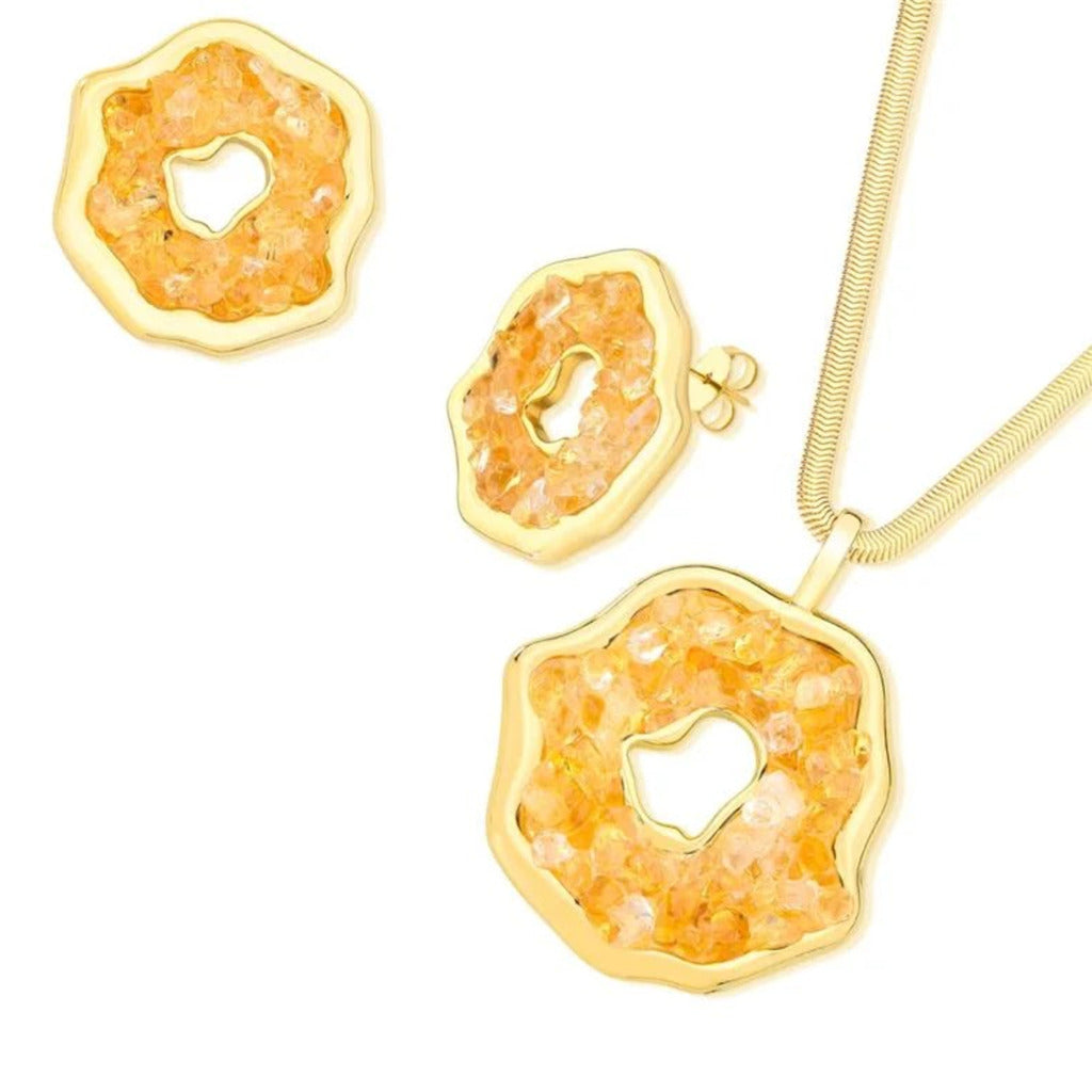 CONJUNTO CITRINO FRAGMENTADO - REVESTIDO A OURO 18K
