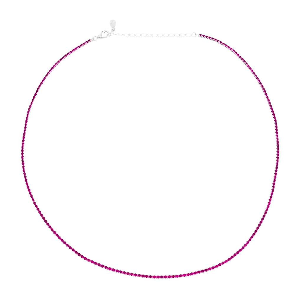 GARGANTILHA RIVIERA CRAVEJADA COM ZIRCÔNIA RUBI ROSE - PRATA 925