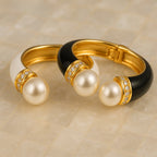BRACELETE GLAMOUR BLACK COM PÉROLA - REVESTIDO A OURO 18K