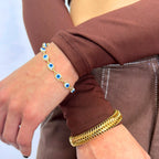 PULSEIRA OLHO TURCO AZUL ANIL - BANHADO A OURO 18K
