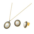 CONJUNTO PEDRA OVALADA COM RÓDIO NEGRO - REVESTIDO A OURO 18K