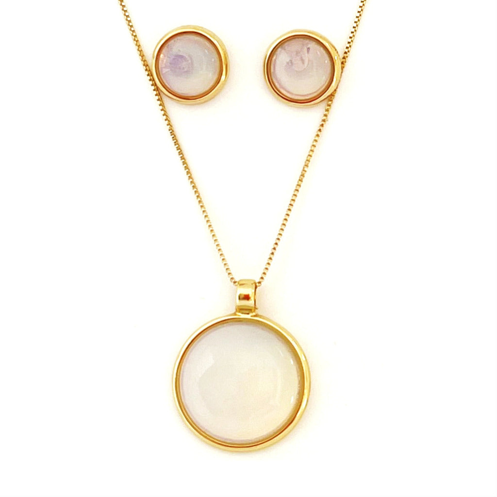 CONJUNTO PEDRA DA LUA - REVESTIDO A OURO 18K