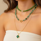 COLAR AURA DE QUARTZO VERDE - BANHADO A OURO 18K