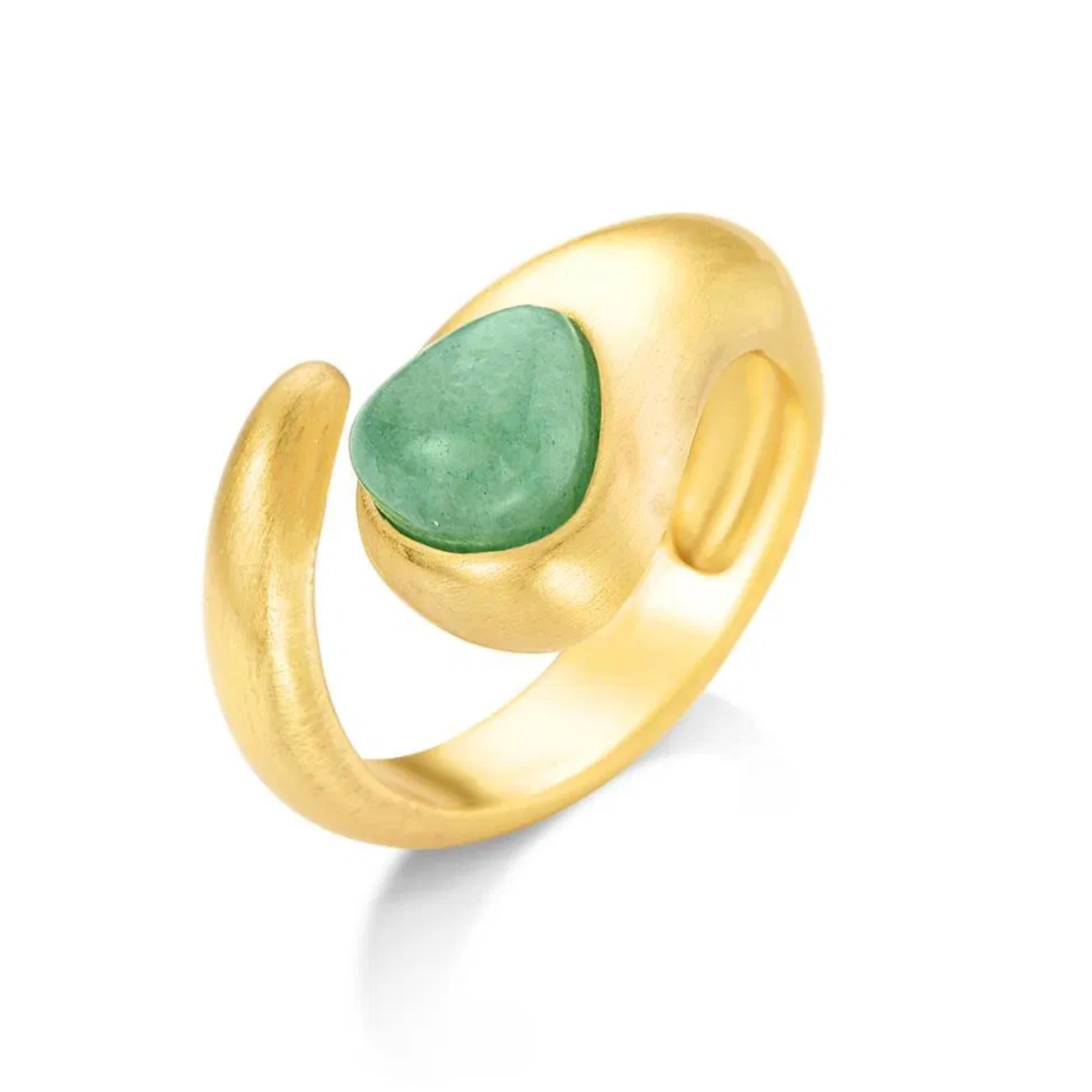 ANEL CORA COM QUARTZO VERDE - BANHADO A OURO 18K