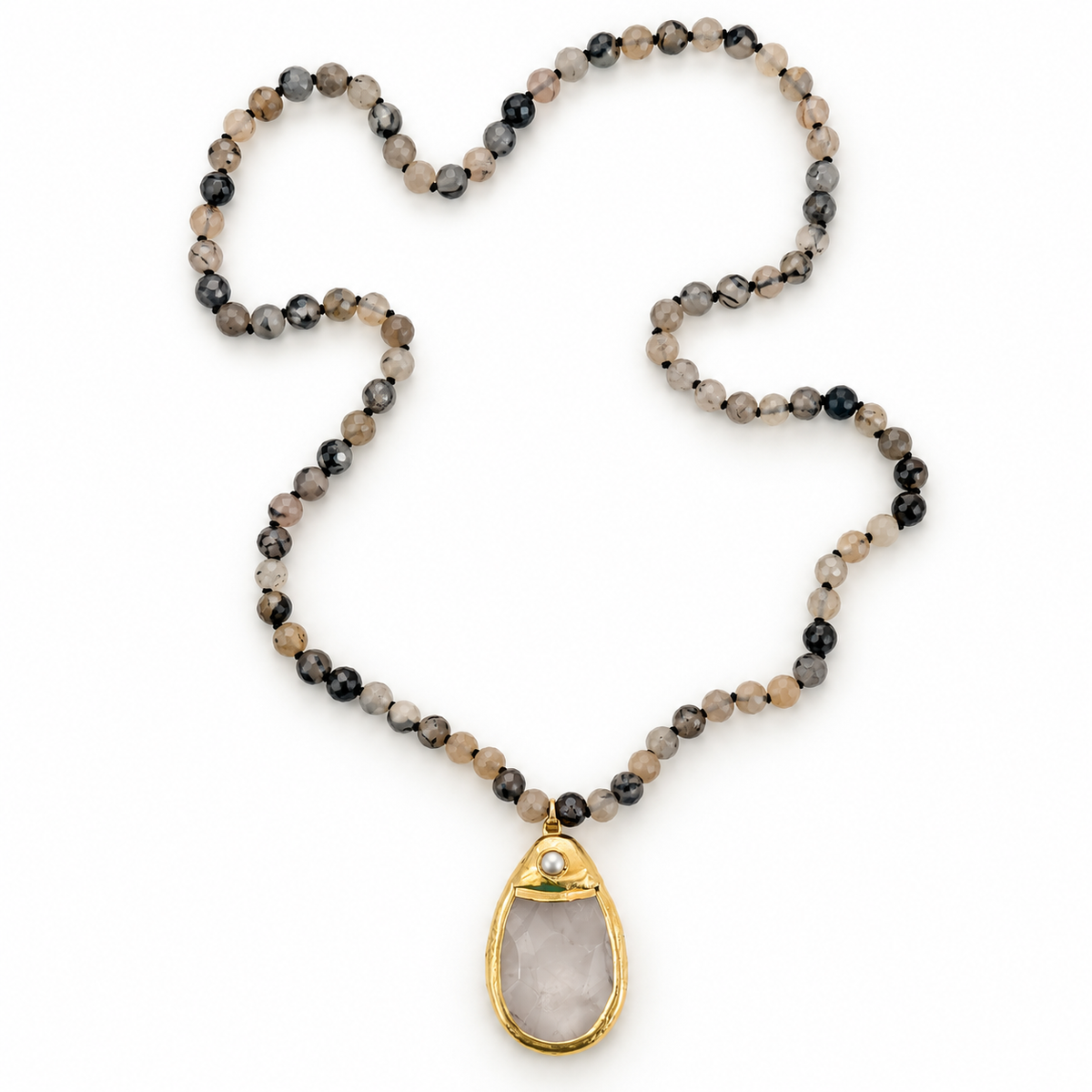 COLAR DE QUARTZO  E PINGENTE DE CRISTAL LONGO